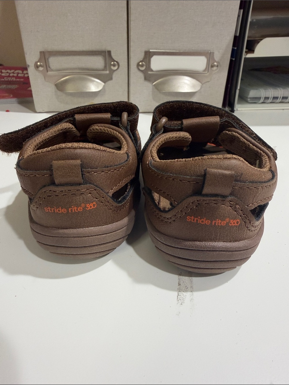 Stride Rite Brown Closed-Toe Kids Sandals with Hook-and-Loop Strap - Picture 2 of 5